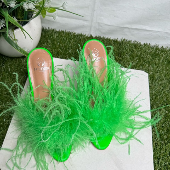Brother Vellies Green Palms Feather Mules size 6 women - Picture 4 of 12